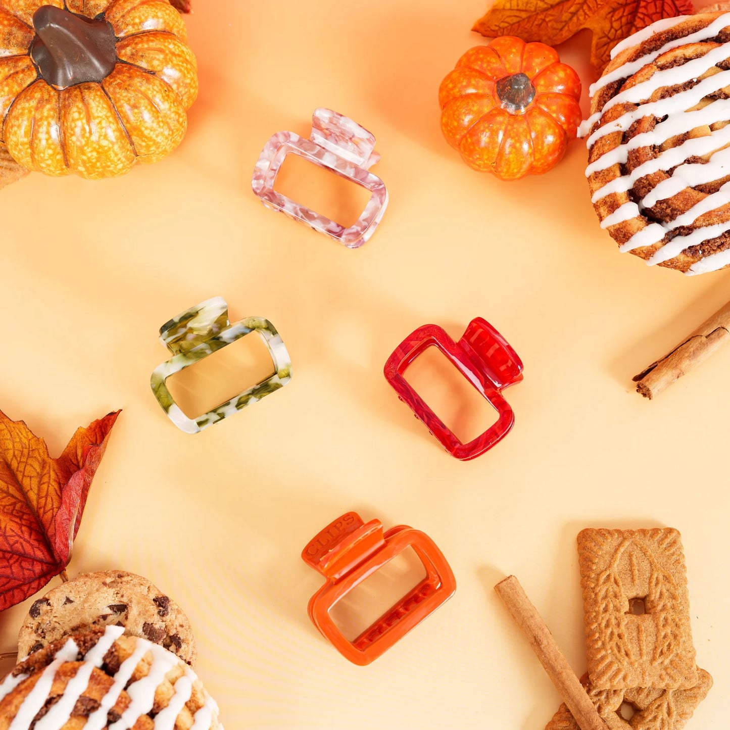 Haarknijper Medium Viv | Marmer rood/goud