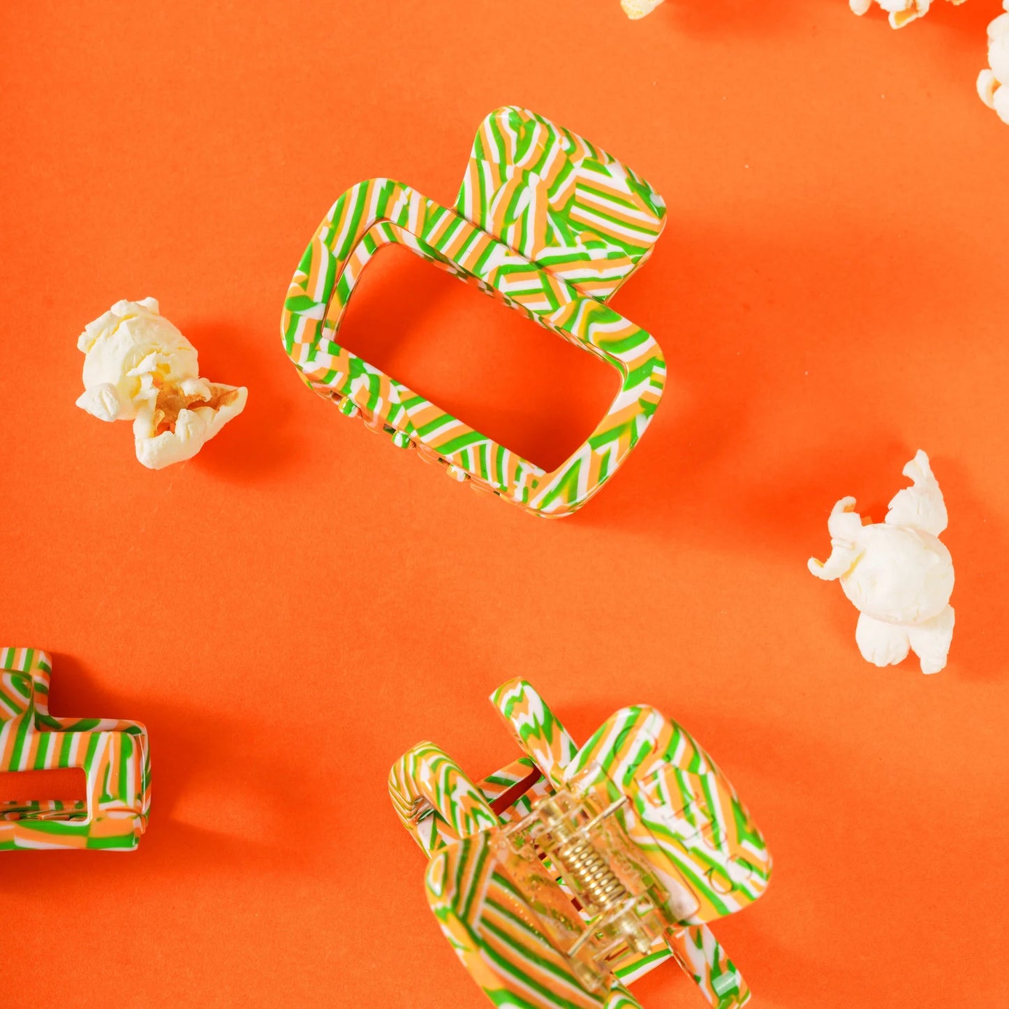 Haarknijper Medium Viv | Groen oranje gestreept