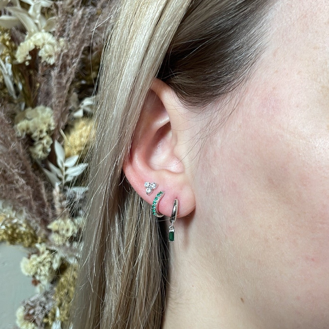 Oorring Emerald Hoops Zilver