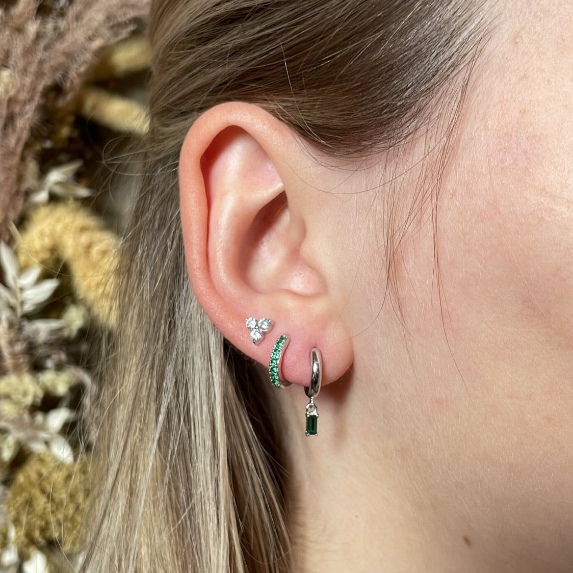 Oorhanger Emerald Green Zilver