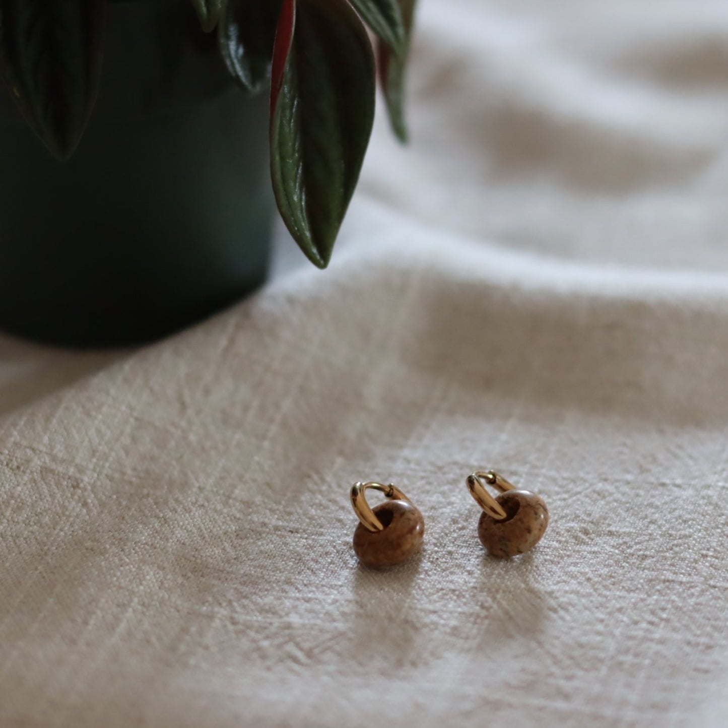 Bazou Oorring Met Donut Edelsteen ~ Gemêleerd Bruin / Goud
