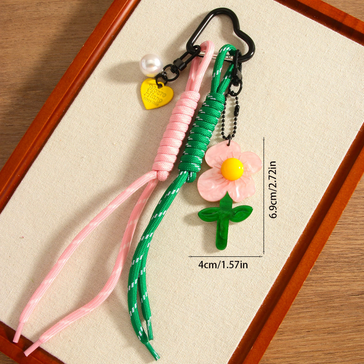 Key Chain Flower Resin I Groen/roos