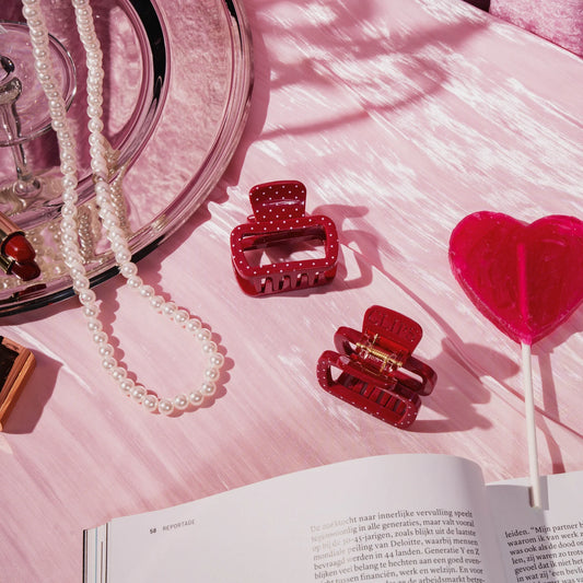 Haarknijper Medium Viv | Polka dots rood/wit