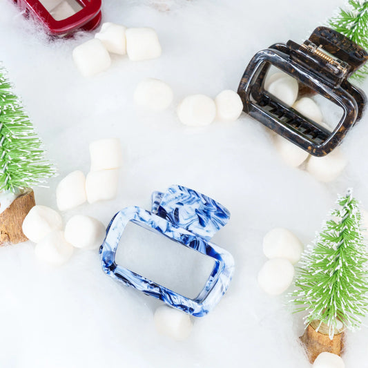 Haarknijper Medium Viv | Marmer blauw/wit gevlekt