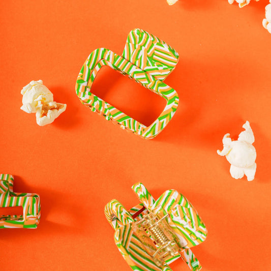 Haarknijper Medium Viv | Groen oranje gestreept