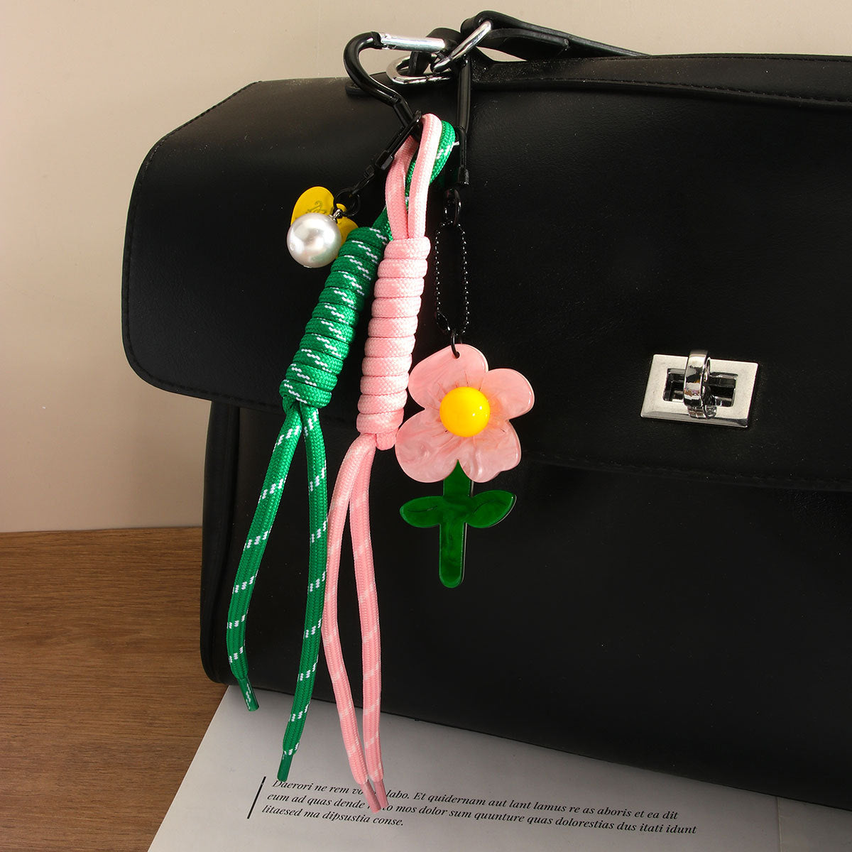 Key Chain Flower Resin I Groen/roos